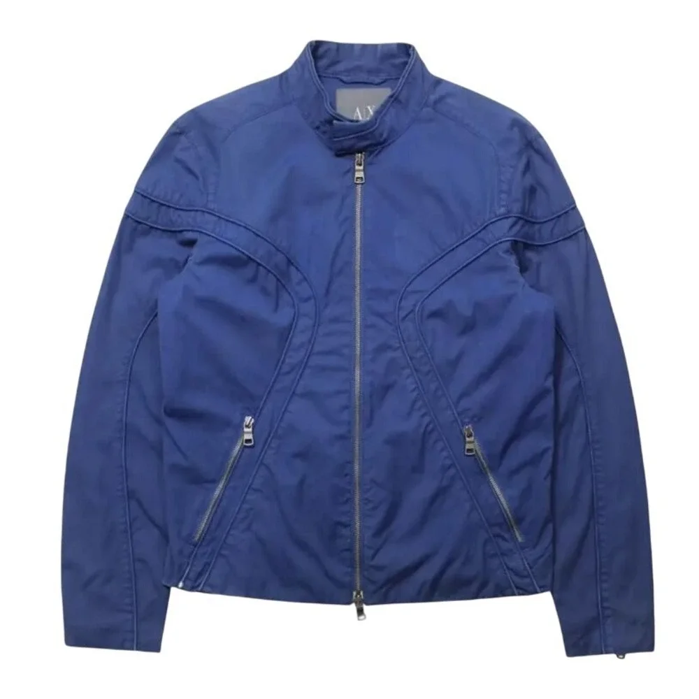 Armani Exchange A|X Jacket‎ Coat Full Zip Blue Moto Pockets Men's Size Large